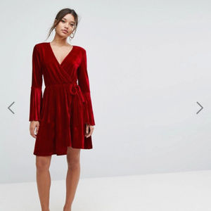 Aeryne Velvet Wrap Dress with Pleated Sleeves